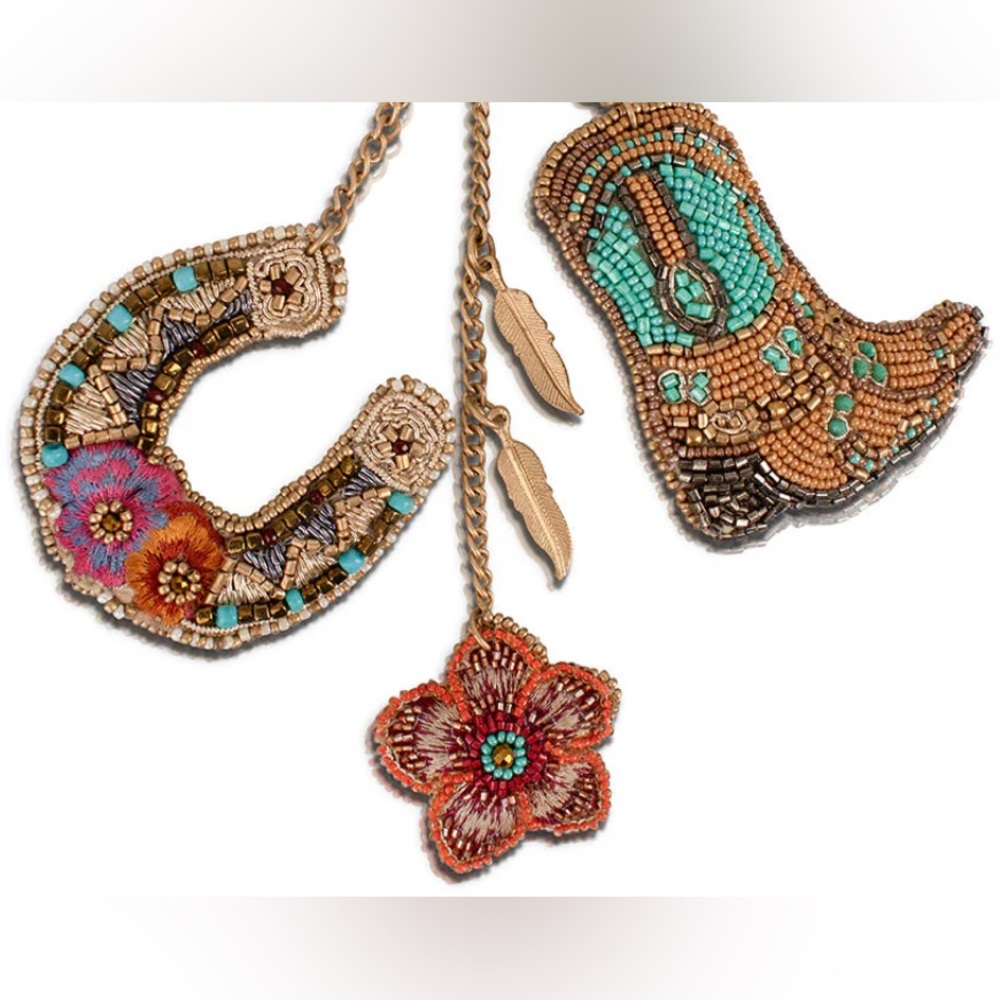 Mary Frances Beaded Turquoise & Gold Cowboy Boot Keychain Charm - Picture 4 of 4